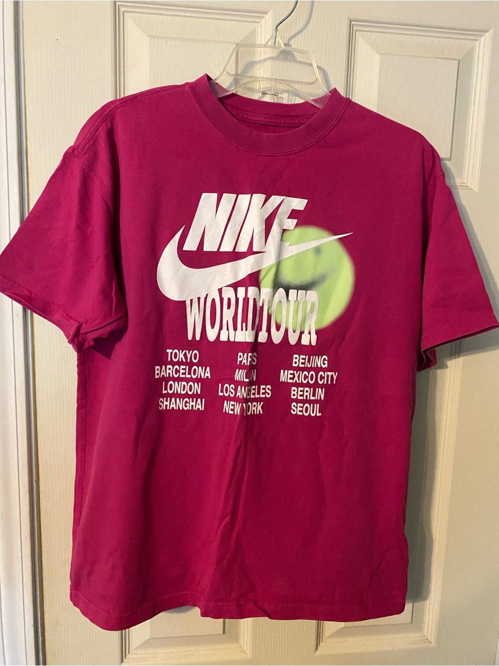 Nike Fuchsia hot pink Tee with White Logo and Neon Green Accent 💯 cotton size M